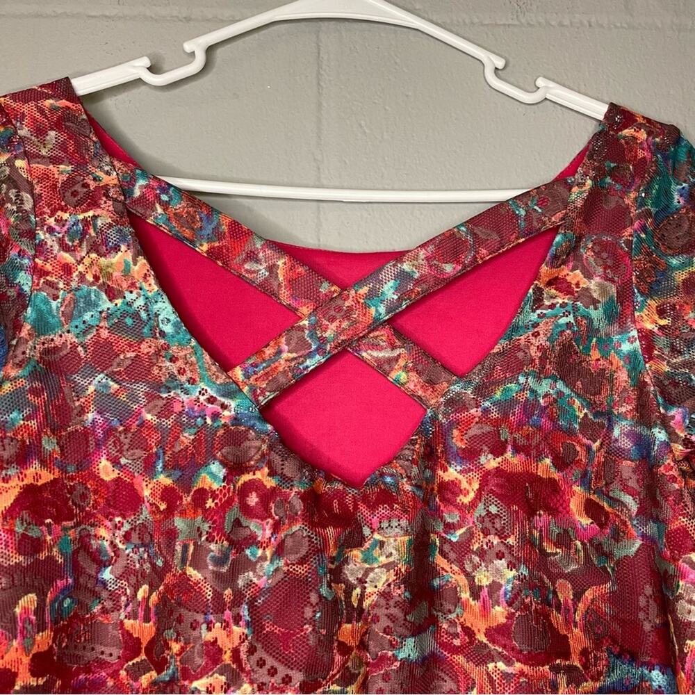Judith March Bell Sleeve Rainbow Mini Dress Criss Cross Back Women’s Size Medium - Picture 6 of 10